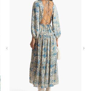 MAJE tiered print summer maxi dress lace up open back